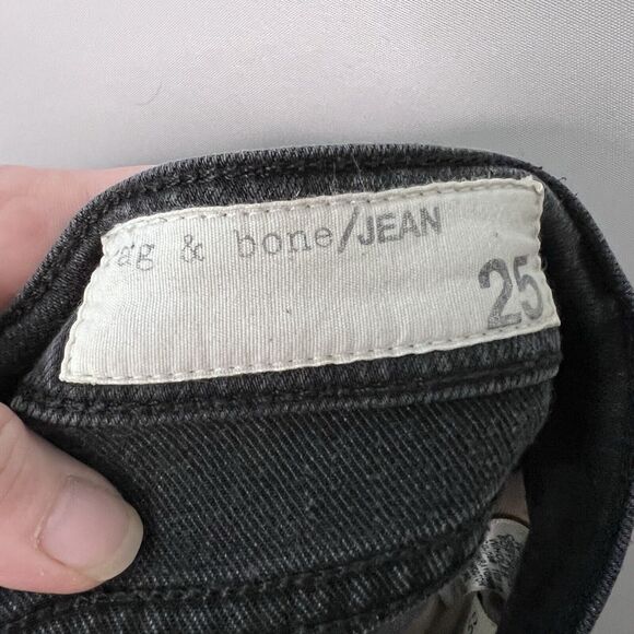 Rag & Bone The Skinny in Soft Rock With Holes Black Distressed Women's Size 25 - Picture 6 of 8